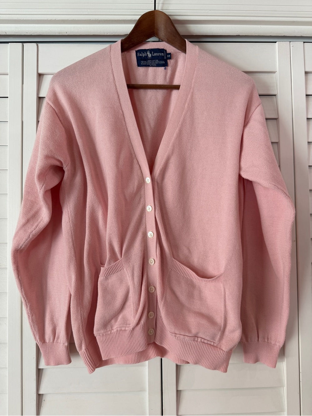 Vintage Ralph Lauren Women's 100% Cotton Pink Cardigan - Size M